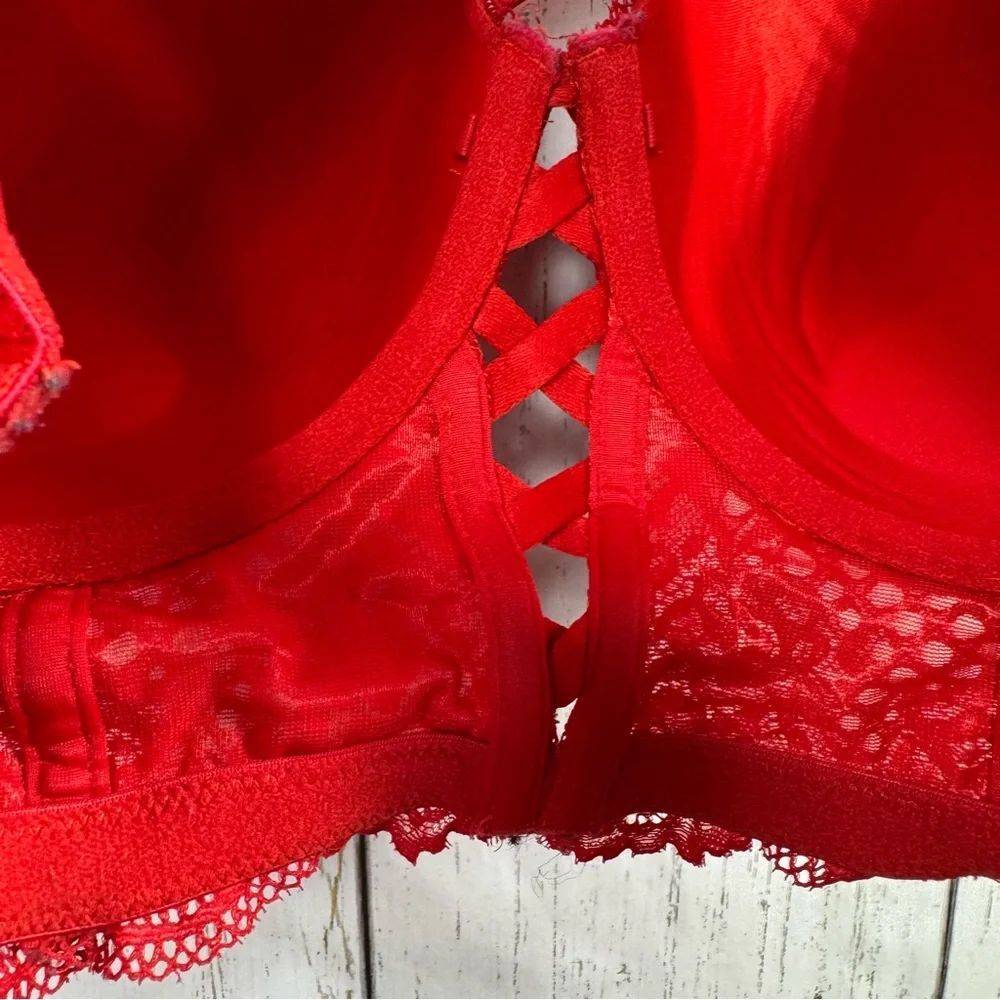 Cacique Red Lace Boost Balconette Bra 42DD Sexy Plus Size Lingerie Push Up - Picture 11 of 15